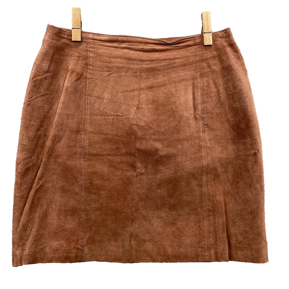 Savannah Suede Leather Skirt Women 14 P Brown Straight Corpcore Boho Western 70s